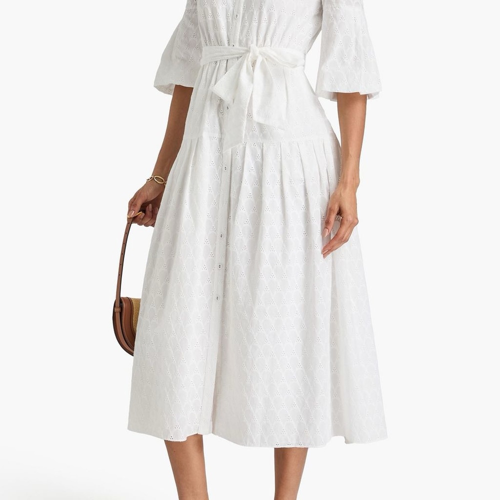 Diane Von Furstenberg Aveena White Midi 3/4 Sleeve Sundress